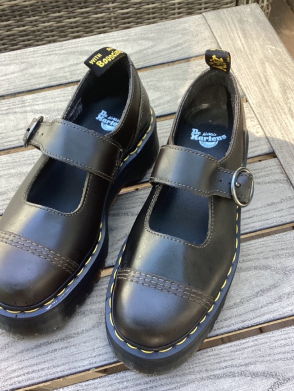 Doc Martens Addina Mary Jane Platform 7 Dark Brown Taupe Round Buckle Dr. - Picture 2 of 7